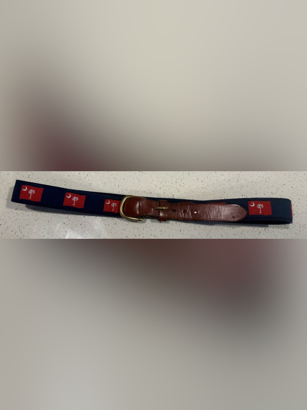 Leather Man Ltd. Navy Webbed Men's Belt with Red South Carolina Flag